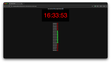 Test case showing the model gets the time wrong in dark mode when a red font is used to paint on the canvas.
