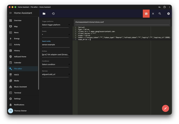 The rclone configuration file in the Home Assistant File editor.