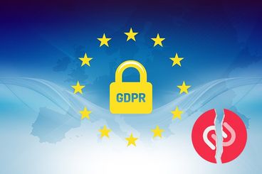 The GDPR symbol with a torn Authy logo in the lower right corner.