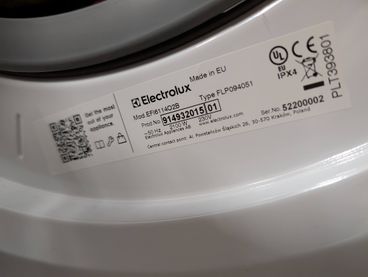 Electrolux identification plate cell phone photo.
