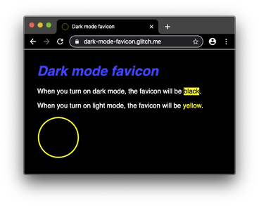 Demo app running in dark mode, showing the dark mode favicon being used.