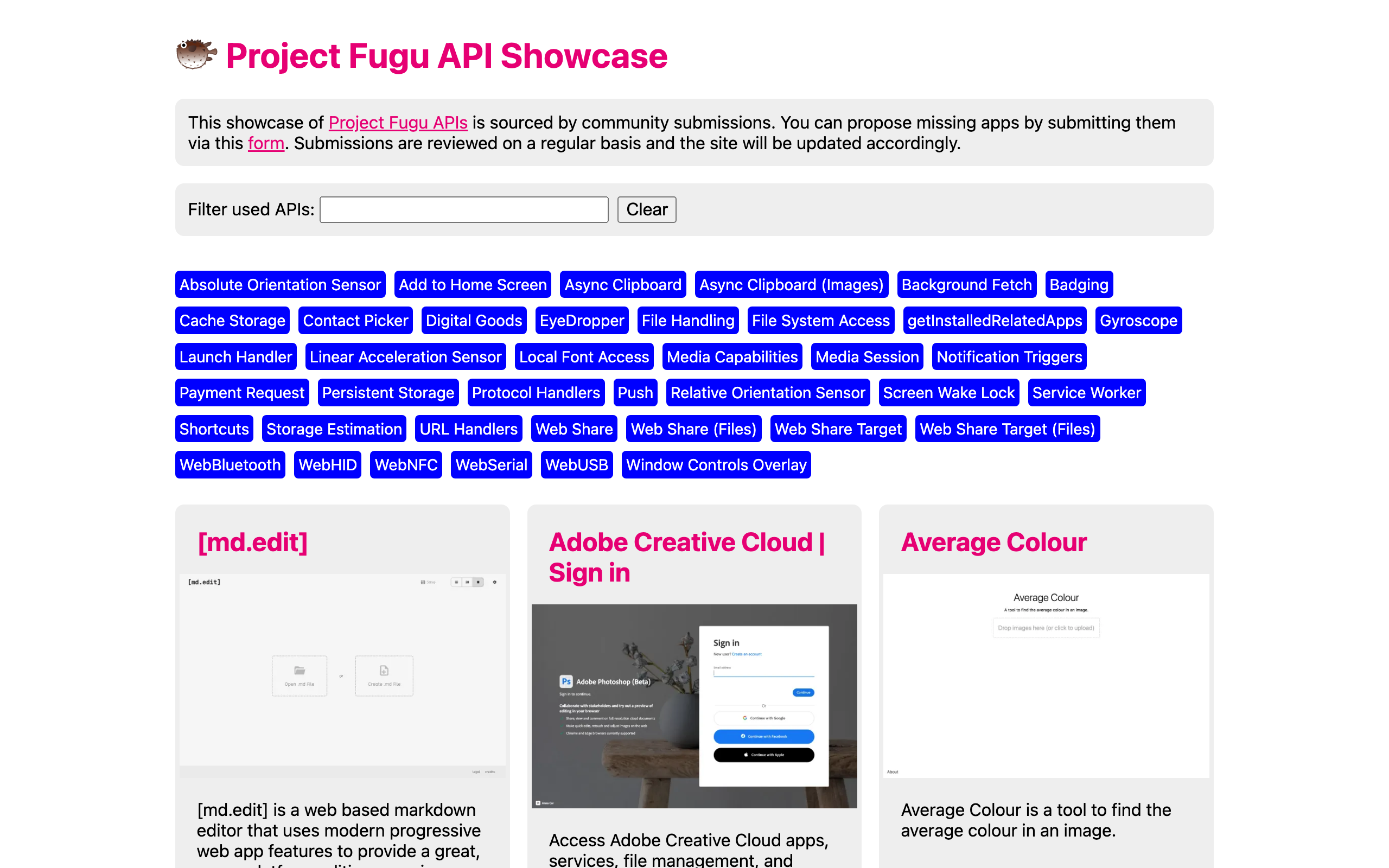 Project Fugu API Showcase