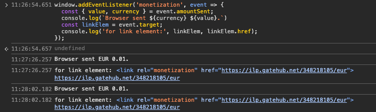 Chrome DevTools Console showing a event.