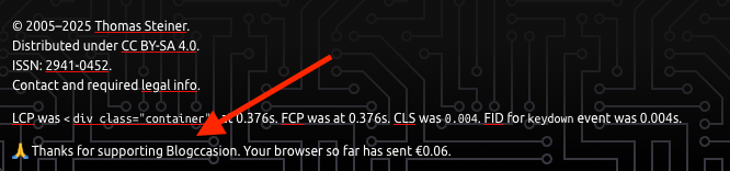 Thank you message in the footer of my blog showing how much the user has paid.