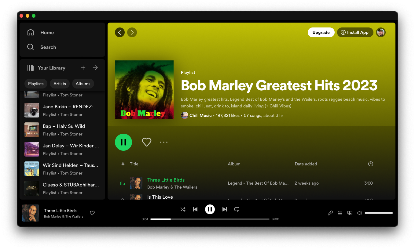 Spotify web app title bar experience.