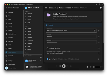 Adding a WebDAV music source in Music Assistant