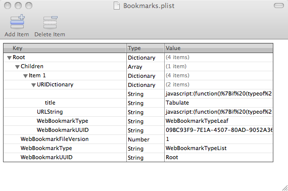 MobileSafari Bookmarks.plist