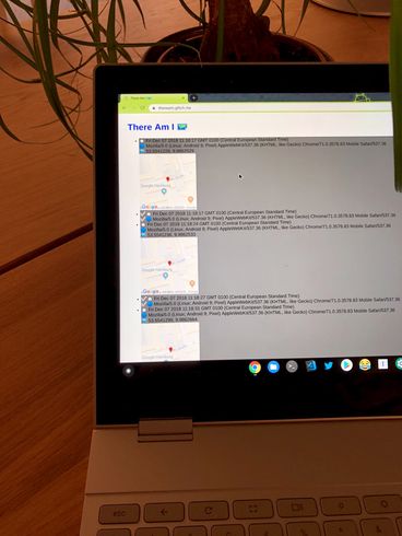 There Am I 🗺 control dashboard running on a Pixelbook (Source: https://thereami.glitch.me/).